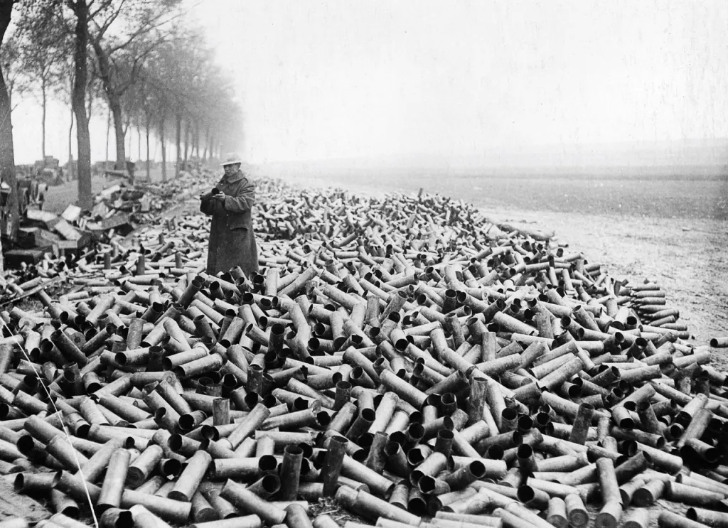 WW1 battlefield filled with shells
